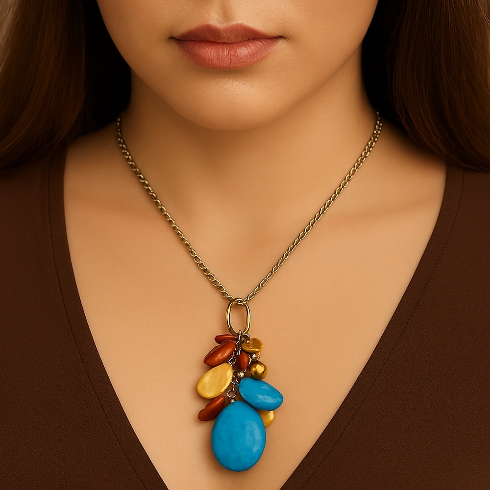 Colorful Cluster Beaded Pendant Necklace – Gold-Tone Fashion Jewelry for Women